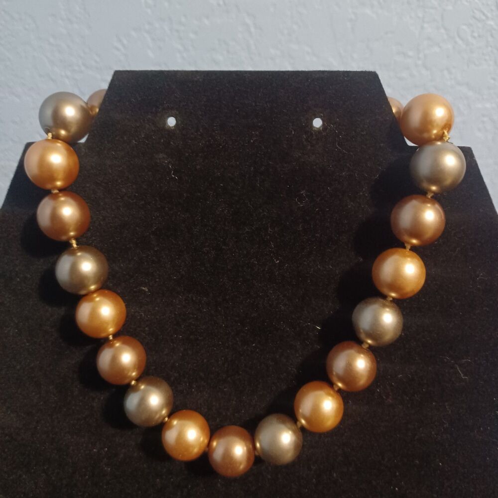 Brown and Gray Faux Pearl Choker Necklace, 14"